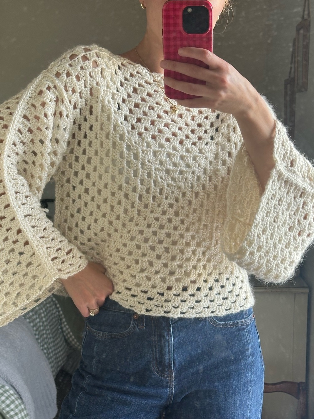 Cream Crochet Knit Women's Sweater - Cozy Boho Style